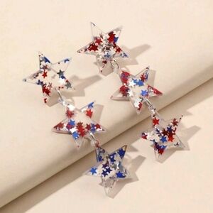Patriotic Red, White Blue acrylic star earrings.